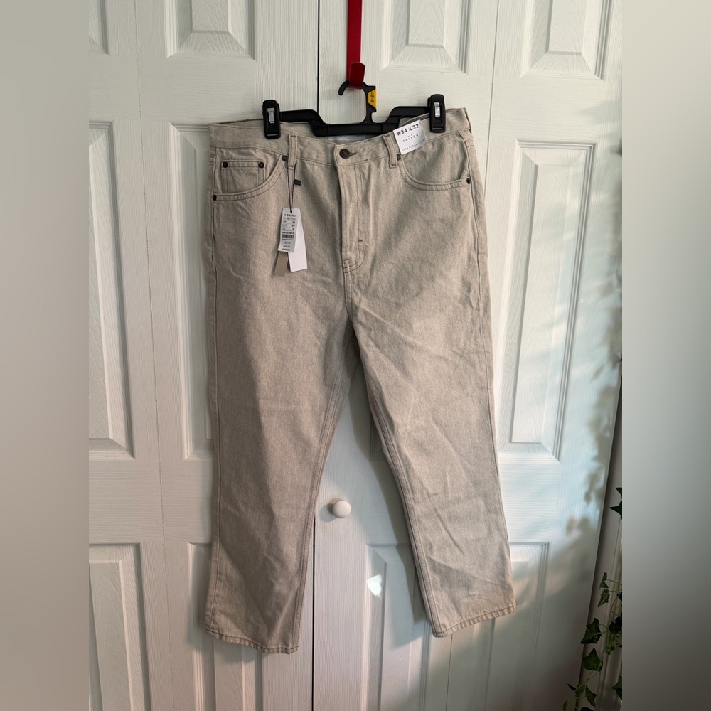 Topshop Cream Straight Jeans with Contrast Stitching